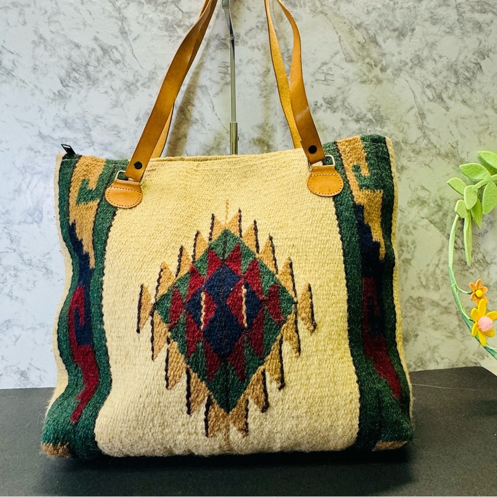 Wool Purse  Modern Hand Woven Large Southwestern Laptop Bag Tote